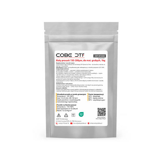 Biały proszek COBE DTF 150–300 µm – klej proszkowy premium do grubych tkanin i odzieży zimowej 2