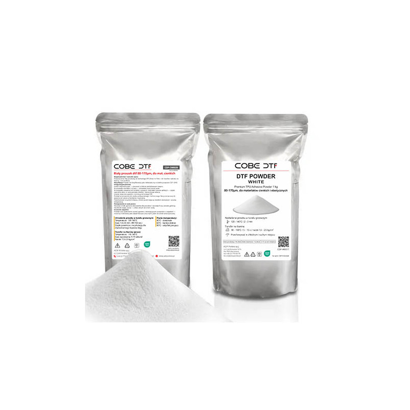 Biały proszek COBE DTF 80–170 µm – klej proszkowy premium do tkanin elastycznych