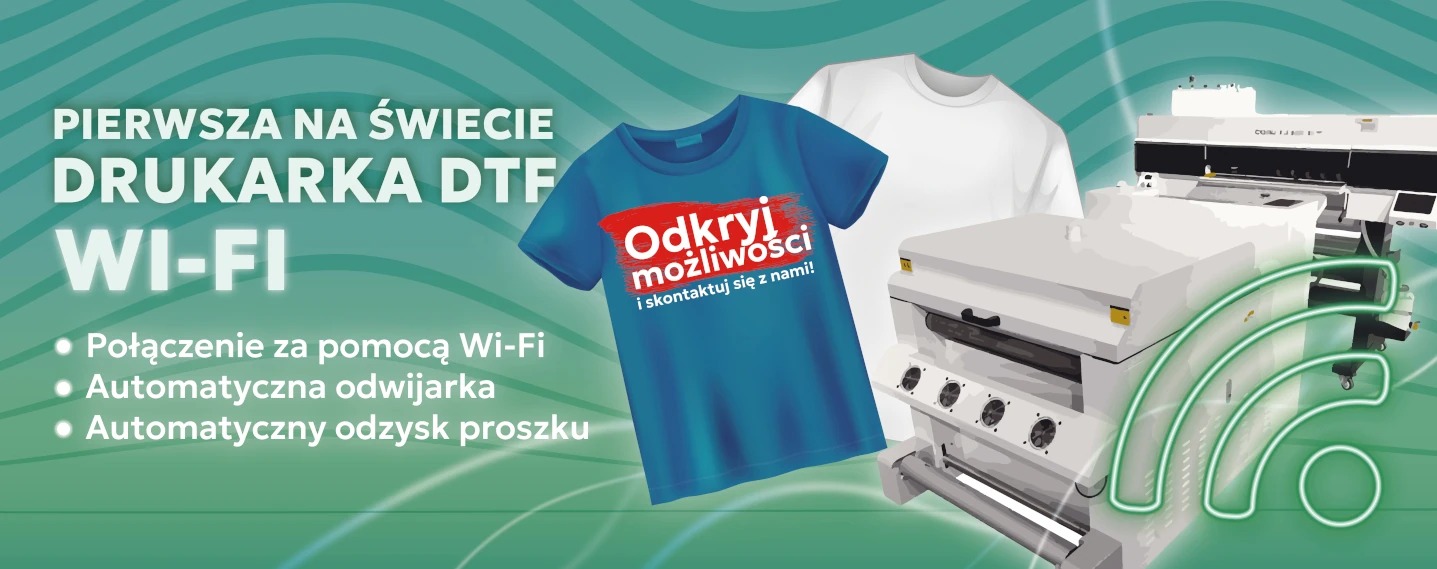 Drukarka DTF Wi-FI z automatyczną odwijarką oraz odzyskiem proszku